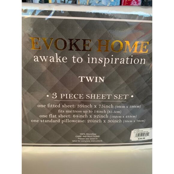 Evoke Home Awake To Inspiration Grey Twin 3 piece Size Sheet Set  Microfiber GEO - Picture 9 of 9